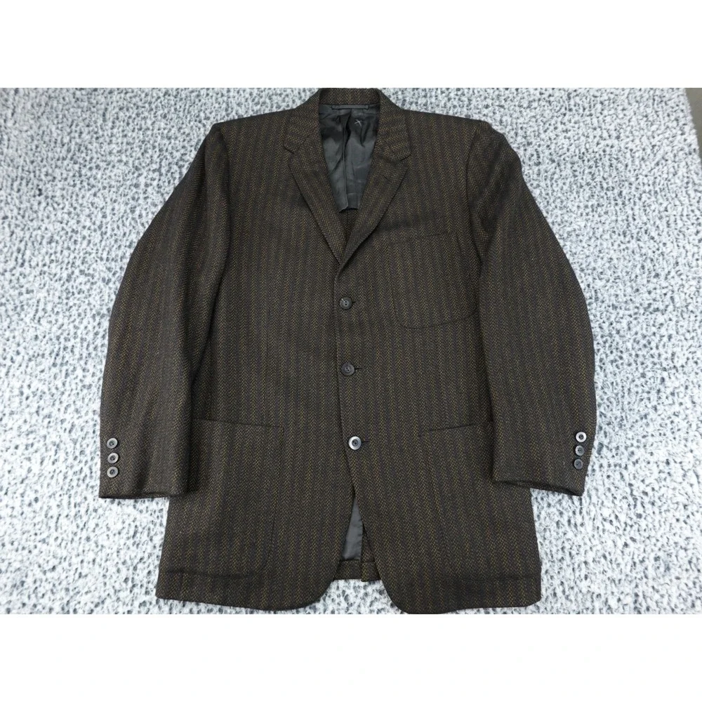 Hickey Freeman Blazer Mens 44 Brown Good Vintage‎ Striped 3 Button Patch Pockets